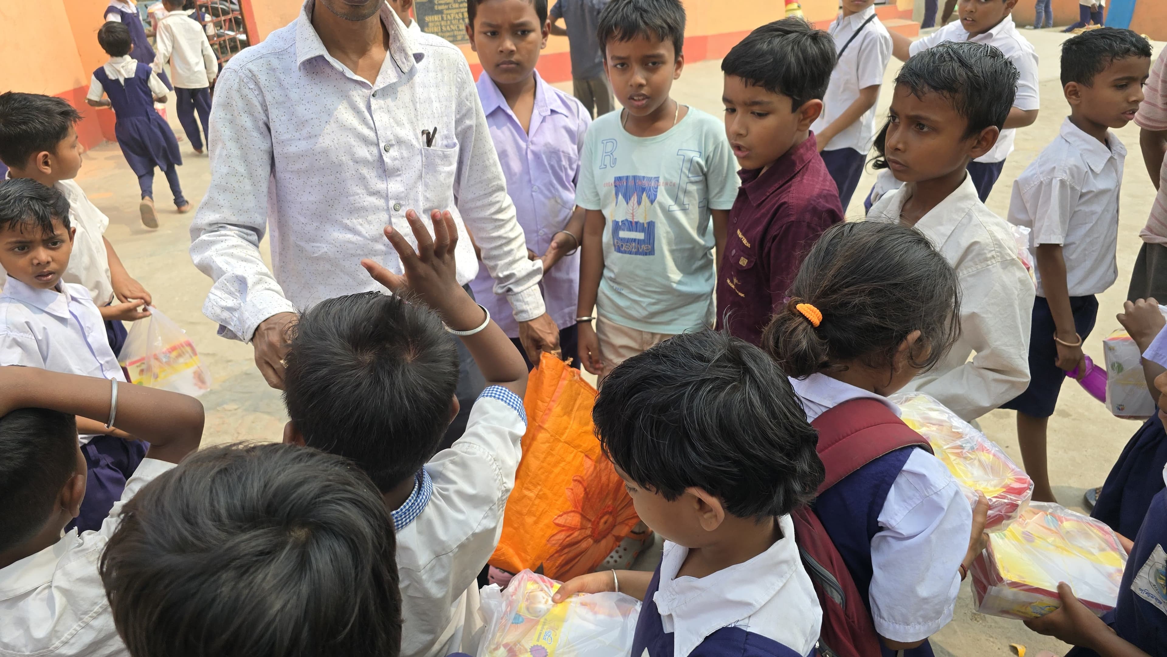 Students at a school in Ukhra